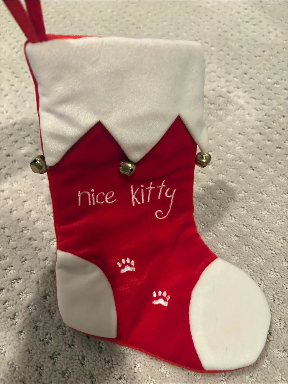 Nice Kitty Red & White Cat Christmas Stocking